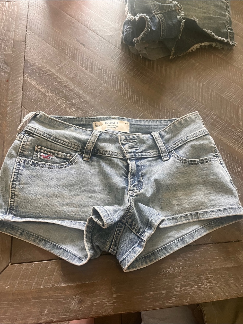 Hollister Light Wash Denim Shortie Shorts